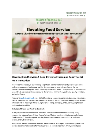 Elevating Food Service A Deep Dive into Frozen and Ready-to-Eat Meal Innovation