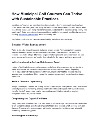 How Municipal Golf Courses Can Thrive with Sustainable Practices