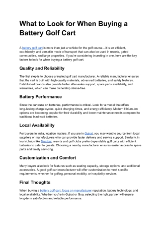 What to Look for When Buying a Battery Golf Cart