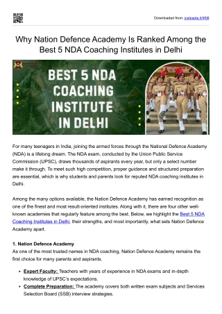 Why Nation Defence Academy Is Ranked Among the Best 5 NDA Coaching Institutes in Delhi