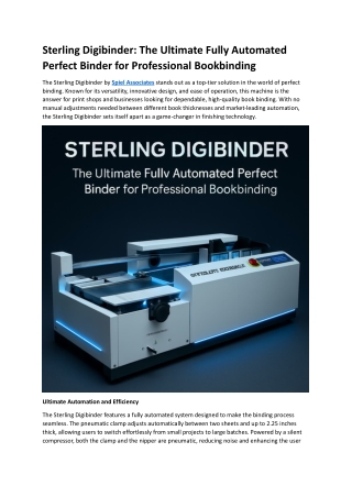 Sterling Digibinder: The Ultimate Fully Automated Perfect Binder for Professiona