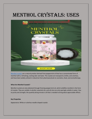 menthol crystals uses