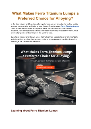 What Makes Ferro Titanium Lumps a Preferred Choice for Alloying