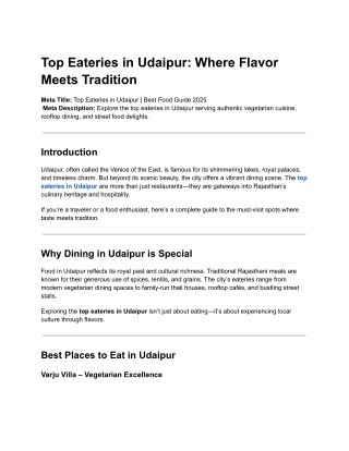 Top Eateries in Udaipur