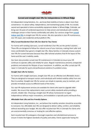 Curved and straight stair lifts for independence in Wheat Ridge