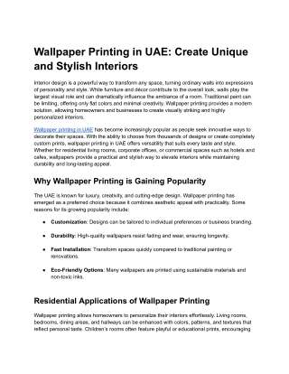 Wallpaper Printing in UAE