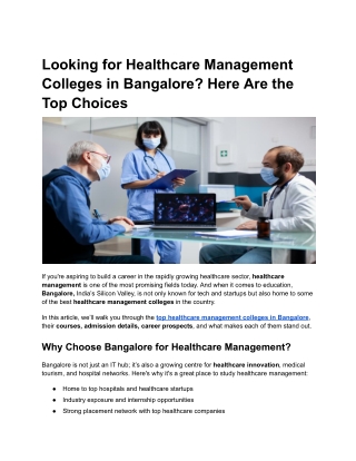 Looking for Healthcare Management Colleges in Bangalore_ Here Are the Top Choices