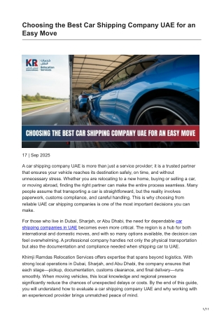 Choosing the Best Car Shipping Company UAE for an Easy Move
