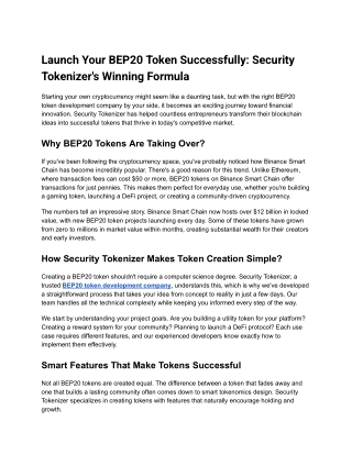 Launch Your BEP20 Token Successfully_ Security Tokenizer's Winning Formula