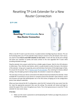 Resetting TP-Link Extender for a New Router Connection