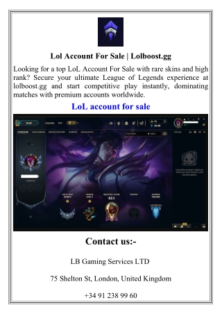 Lol Account For Sale  Lolboost.gg