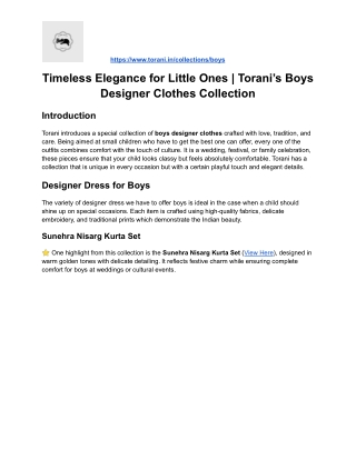 Timeless Elegance for Little Ones  Torani’s Boys Designer Clothes Collection