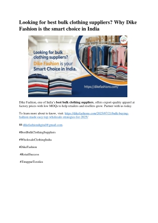 Looking for best bulk clothing suppliers? Why Dike Fashion is the smart choice