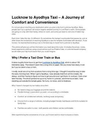 Lucknow to Ayodhya Taxi – A Journey of Comfort and Convenience