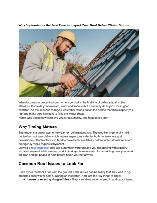 Why September Is the Best Time to Inspect Your Roof Before Winter Storms