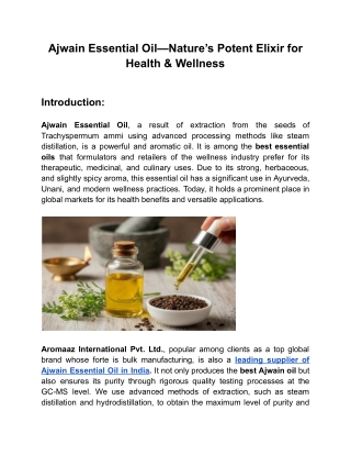 Ajwain Essential Oil – Nature’s Potent Elixir for Health & Wellness