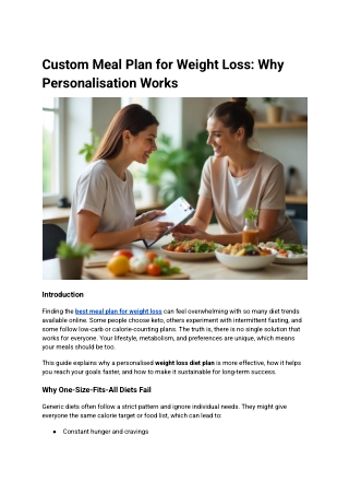 Custom Meal Plan for Weight Loss in Dubai: Personalised Diet Plans, Chef-Prepare