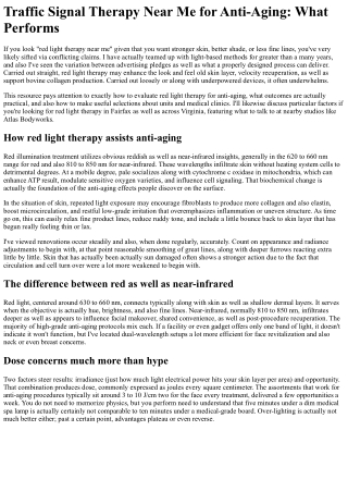 Red LightTraffic Signal Therapy Near Me for Anti-Aging What WorksFunctionsPerfor