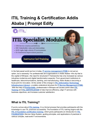 ITIL Training & Certification Addis Ababa _ Prompt Edify