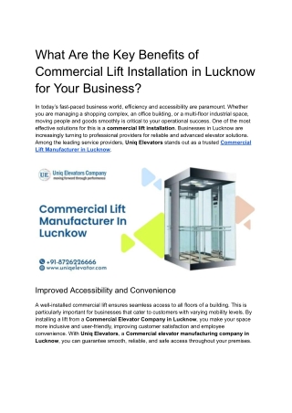 Commercial Lift Installation in Lucknow