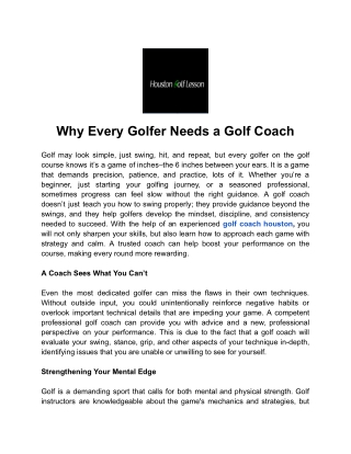 Why Every Golfer Needs a Golf Coach