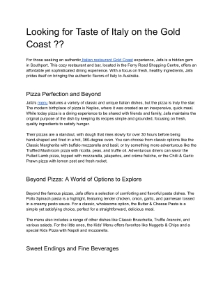 Looking for Taste of Italy on the Gold Coast