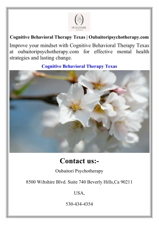 Cognitive Behavioral Therapy Texas  Oubaitoripsychotherapy.com
