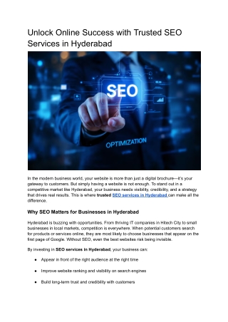 Unlock Online Success with Trusted SEO Services in Hyderabad