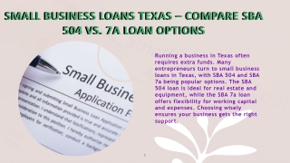 Small Business Loans Texas – Compare SBA 504 vs. 7a Loan Options