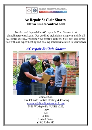 Ac Repair St Clair Shores Ultraclimatecontrol.com