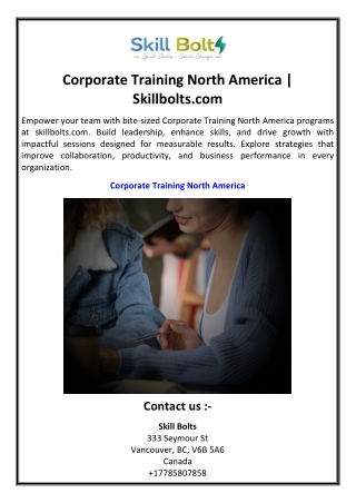 Corporate Training North America  Skillbolts.com