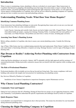 Pipe Dream or Reality? Achieving Perfect Plumbing with Contractors from Coquitla