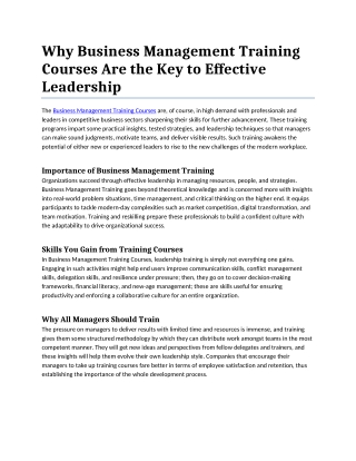 Why Business Management Training Courses Are the Key to Effective Leadership