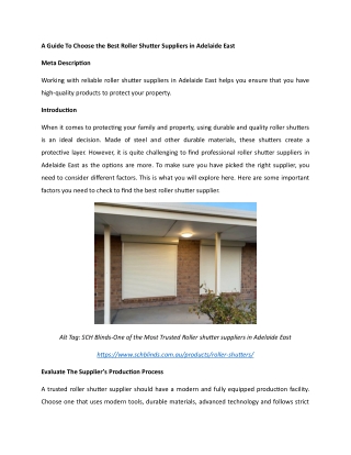 A Guide To Choose the Best Roller Shutter Suppliers in Adelaide East