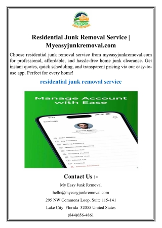Residential Junk Removal Service  Myeasyjunkremoval