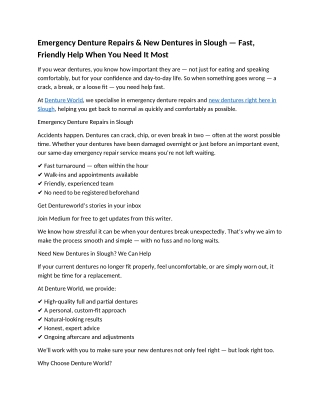 Emergency Denture Repairs & New Dentures in Slough — Fast, Friendly Help When You Need It Most