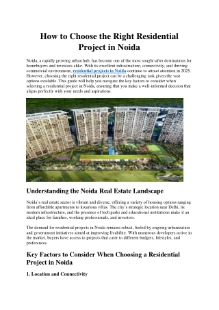 How to Choose the Right Residential Project in Noida