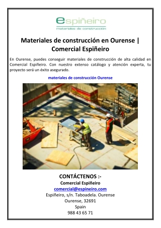 Materiales de construcción en Ourense  Comercial Espiñeiro