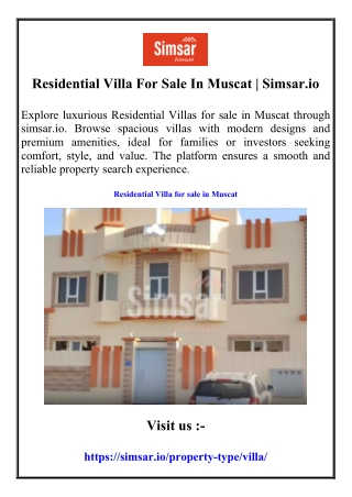 Residential Villa For Sale In Muscat Simsar.io