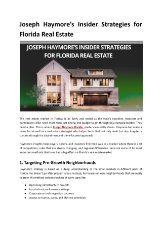 Joseph Haymore | Insider Florida Real Estate Strategies
