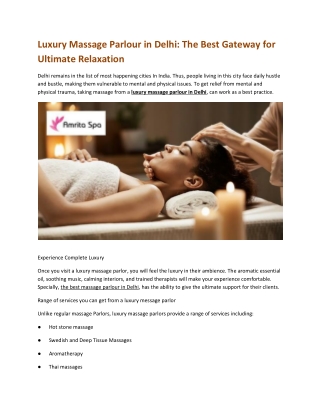 Luxury Massage Parlour in Delhi The Best Gateway for Ultimate Relaxation