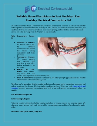 Reliable Home Electricians in East Finchley  East Finchley Electrical Contractors Ltd
