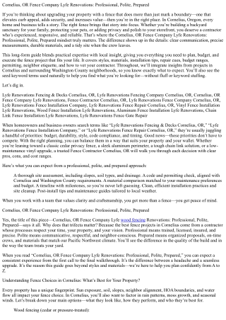 Cornelius, OR Fence Company Lyfe Renovations: Professional, Polite, Prepared