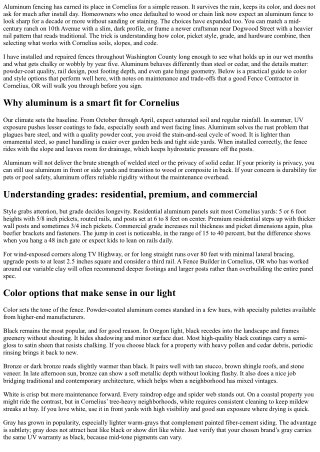 Aluminum Fence Installation: Color and Style Options in Cornelius, OR