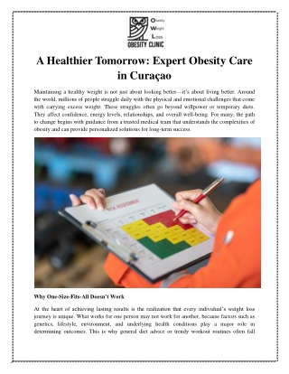 A Healthier Tomorrow Expert Obesity Care in Curaçao