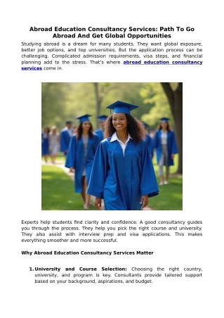 Abroad Education Consultancy Services: Path To Go Abroad And Get Global Opportunities