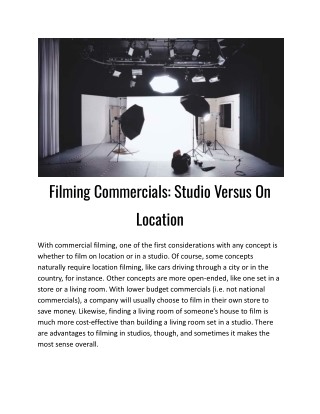 Filming Commercials: Studio Versus On Location