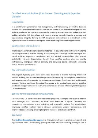 certified internal auditor course