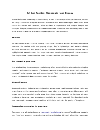 Art And Fashion- Mannequin Head Display