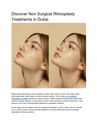 Discover Non Surgical Rhinoplasty Treatments in Dubai
